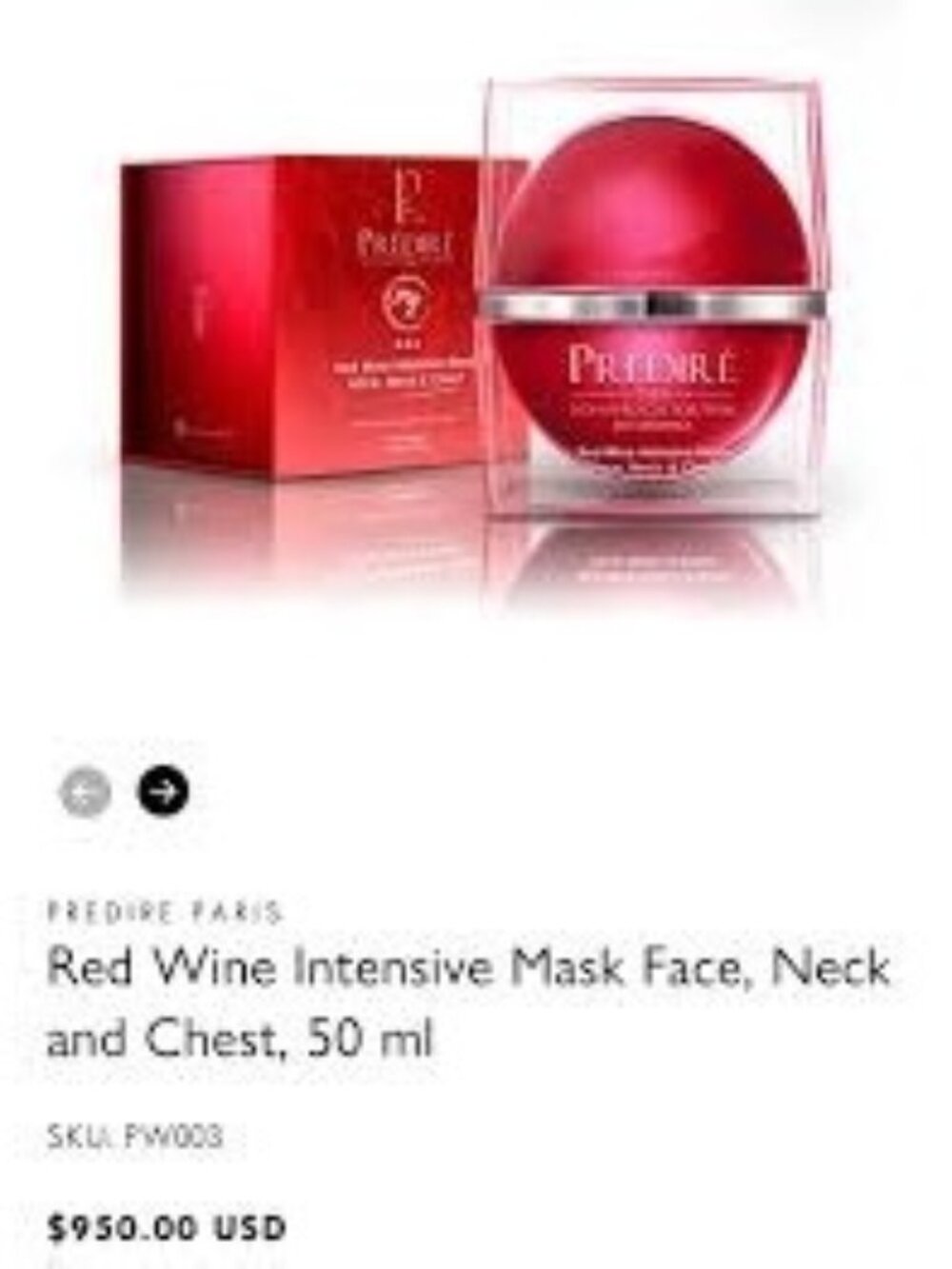 Prédiré Paris Red Wine Intensive Cream Face Neck & Chest 50ml Anti-Aging Formula